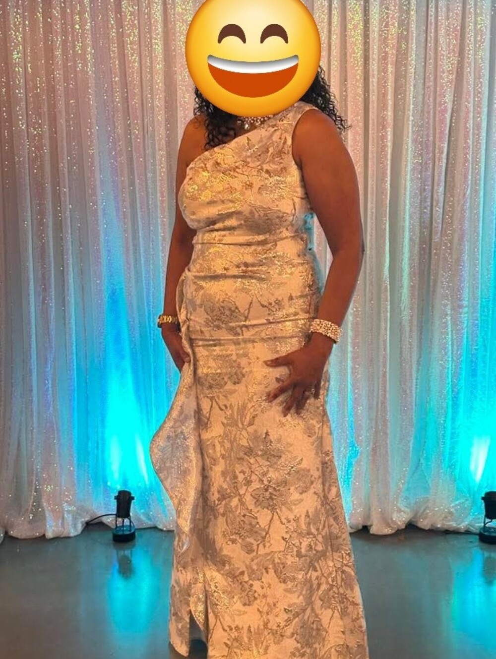Xscape One-Shoulder Silver Floral Metallic Gown - Picture 8 of 8